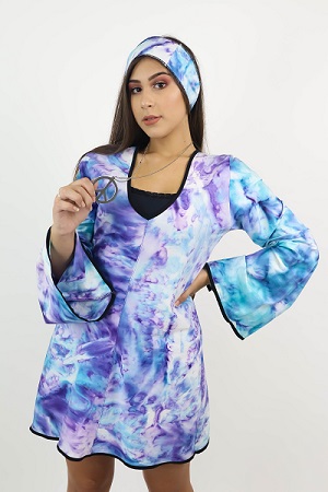 70s Vestido manchado roxo 